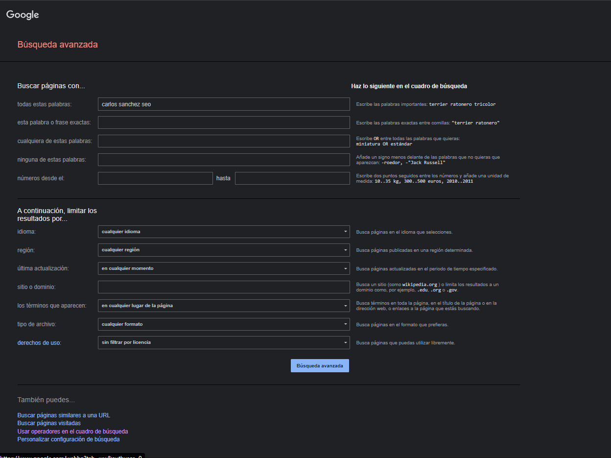 Filtros avanzados de Google para buscar